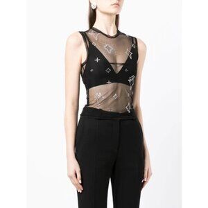 Saint Sintra Crystal Mesh Hot Fix Tank 40 4 S Black SSENSE Exclusive $240